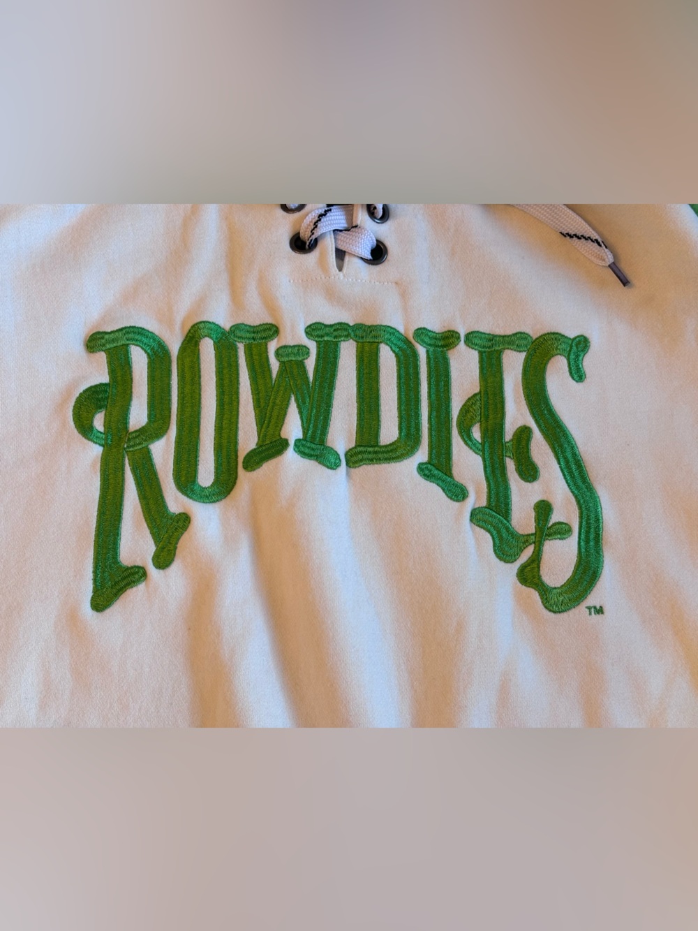 Tampa Bay Rowdies Lace up Hoodie, Men’s XL, white green & yellow - Picture 4 of 15